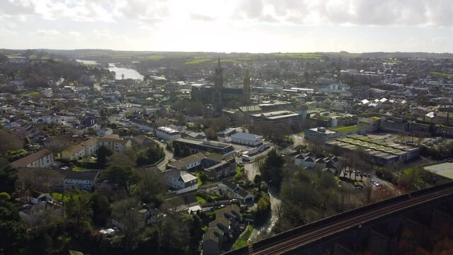 Aerial footage of the city of truro cornwall England uk 