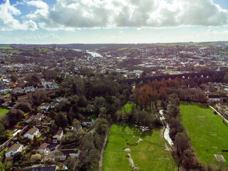 view over truro city cornwall England uk aerial drone shot