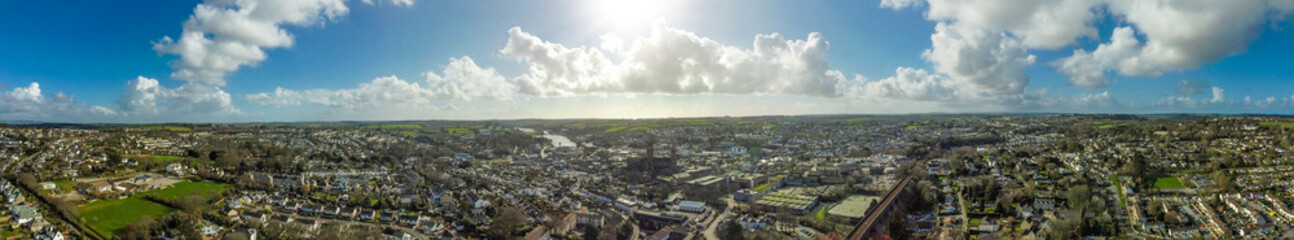 Obraz premium view over truro city cornwall England uk aerial drone shot