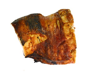 slow roasted young pork shoulder and ribs isolated on white background. Baked pork roast, spicy glazed meat.