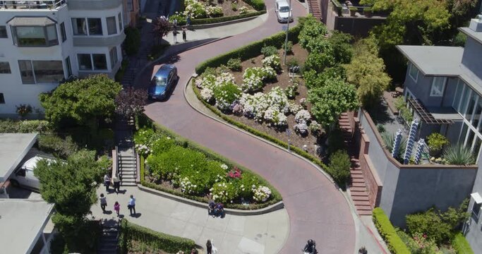 Flying Over Curvy Lombard st in San Francisco