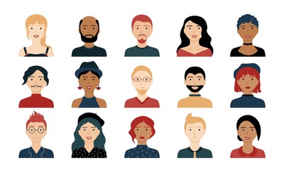 Avatar portraits. Business people diverse faces, man and woman persons, team group and employee, Vector isolated characters