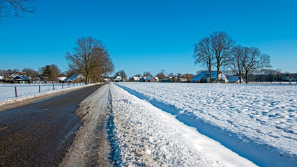 Fototapeta na wymiar Dutch winter landscape in the countryside in the Netherlands