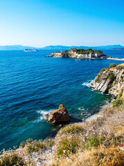 Fototapeta na wymiar The road goes to Pigeon Island in Kusadasi. Kusadasi is a popular tourist destination in Turkey.