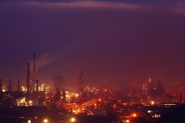 Fototapeta na wymiar 夜霧に包まれる工場地帯