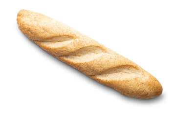 french baguette with bran isolated on a white background