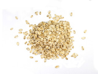 Rye oat flakes isolated on white , macro close up