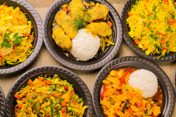 Plates with oriental food