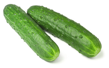 Ripe fresh green cucumbers isolated on a white background