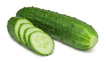 Ripe fresh green cucumbers isolated on a white background