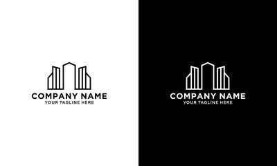 Simple modern building architecture logo design with line art skyscraper graphic
