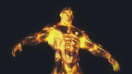 Golden Bodybuilding Trophy isolated in dark background. High quality photo