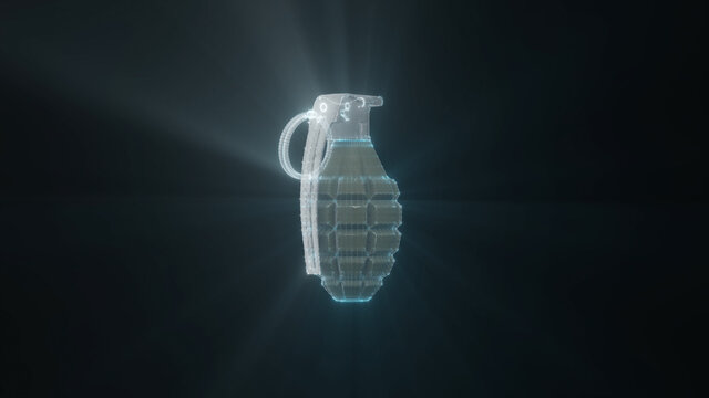 3d rendered illustration of the mk2 grenade Hologram in black isolated background. High quality 3d illustration