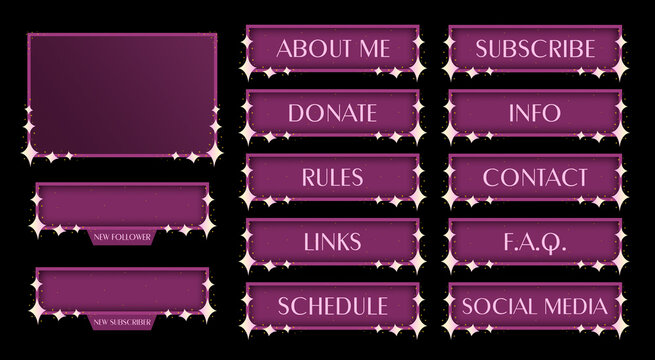 Twitch Cute Stars Panels . Badges Cute Kawaii Panels For Streaming. Twitch Package Overlays, Panels. Stream, Aesthetic Panels. Design Alerts And Buttons For Streaming. Overlays Stream