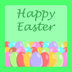 greeting card lots of pastel colors easter eggs on a soft background in a frame
