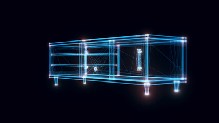 Wooden tv entertainment unit hologram. High quality photo