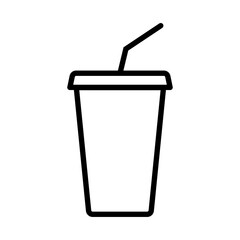 Disposable cup with lid and straw. Simple food icon in trendy line style isolated on white background for web apps and mobile concept