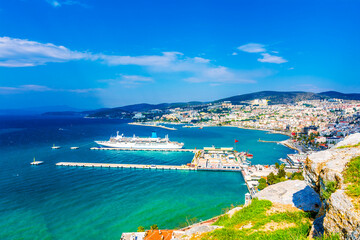 Kusadasi Harbour and Pigeon Island view from mountain