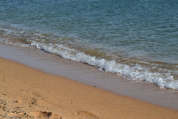 small waves on a sandy beach close up