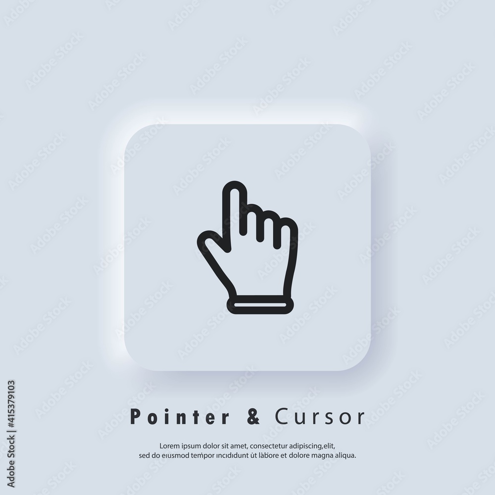 Poster hand pointer, clicking icon. clicking finger icon, hand pointer. vector eps 10. neumorphic ui ux whi