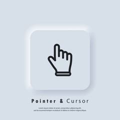 Hand pointer, clicking icon. Clicking finger icon, hand pointer. Vector EPS 10. Neumorphic UI UX white user interface web button. Neumorphism