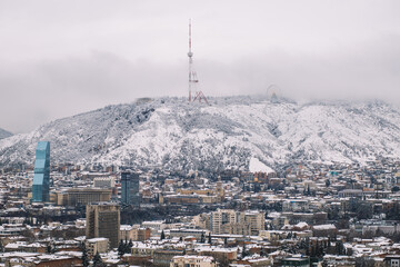 Snowy city in winter