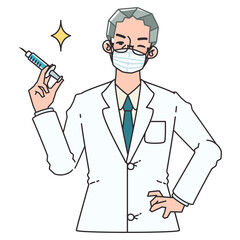 マスクをしたお医者さんが注射器を構えているイラスト
