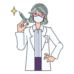 マスクをしたお医者さんが注射器を構えているイラスト