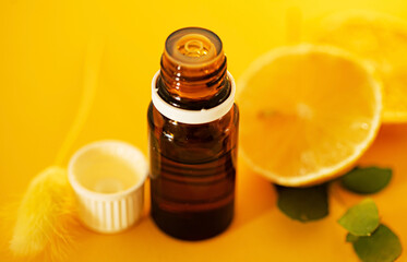 lemon essantial oil in the bottle