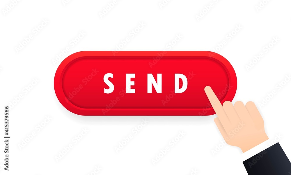 Poster hand clicking send button icon. hand push the button send. social media concept. vector on isolated 