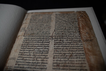 Medieval manuscript hand written on vellum with rubricated and illuminated initials, from a...