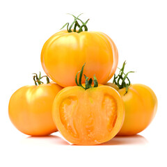 fresh yellow tomatoes on white background 