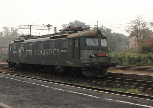 Heavy strong electric locomotive waiting for cargo