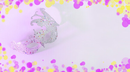 Carnival mask on white background with copy space for Mardi Gras, Brazilian, Venetian carnivals