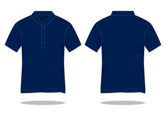 Naklejka premium Navy Blue Polo Shirt With Stand Up Collar Template on White Background. Front and Back Views, Vector File.