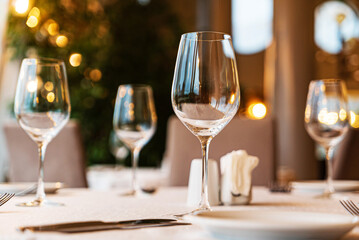  Served dinner table in a restaurant. Restaurant interior