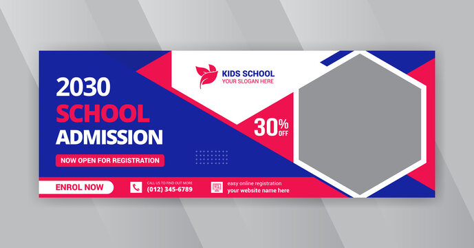 School education social media cover photo. School admission web banner template. 