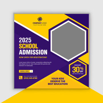 School admission social media post and kids school admission promotion banner
