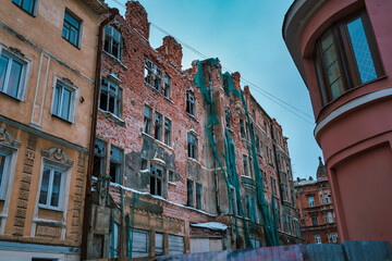 Historic heritage object Goving House Art Nouveau style in disrepair. Vyborg, Russia