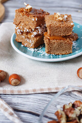 Brownie stack, closeup chocolate
