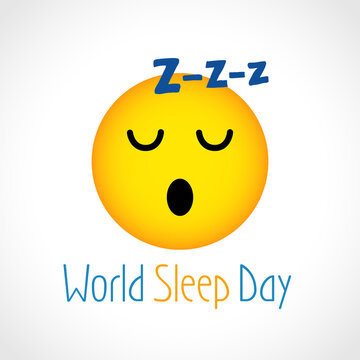 Happy World Sleep Day creative congrats concept. Funny 3D dreaming face icon, text. Holiday invitation poster. Isolated abstract graphic design template. Web symbol with the snore Z-z White background