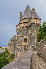 Fototapeta na wymiar Vitre, France. Fortress walls and castle towers 