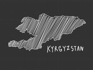 Kyrgyzstan map freehand sketch on black background.