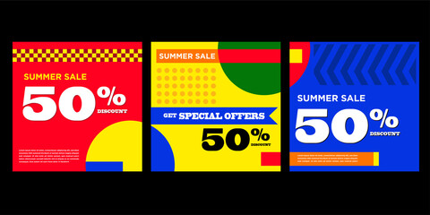 Summer Big Sale 50% discount colorful abstract banner and poster design template for social media
