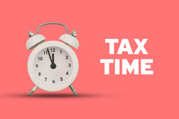 Alarm clock on a pink background. It's time to pay taxes. Reminder to pay taxes or annual taxation