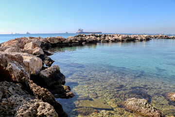 Fototapeta na wymiar Panorama of the Mar Grande of Taranto, Gulf of Taranto, Ionian Sea. Puglia, Italy