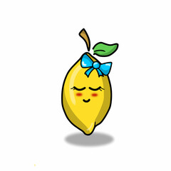Shy cute lemon fruit character vector template design illustration