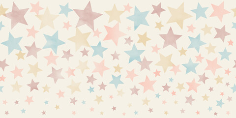 Seamless pastel watercolor background texture. Pastel color stars. Painted illustration. Template for design. Vintage. Retro.