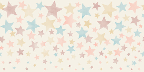 Seamless pastel watercolor background texture. Pastel color stars. Painted illustration. Template for design. Vintage. Retro.