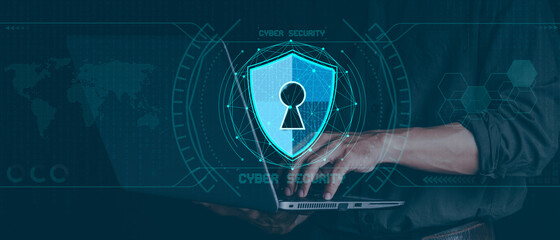 Data or network protection, business people press shield icon, web button, virus security. Data protection and insurance Business security concepts, information security against viruses,system Matrix